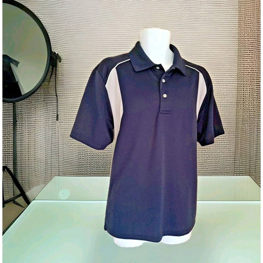 PGA Tour Airflux Golf Polo L Navy Blue Gray Accent 3 Button Short Sleeve Casual - Picture 1 of 9